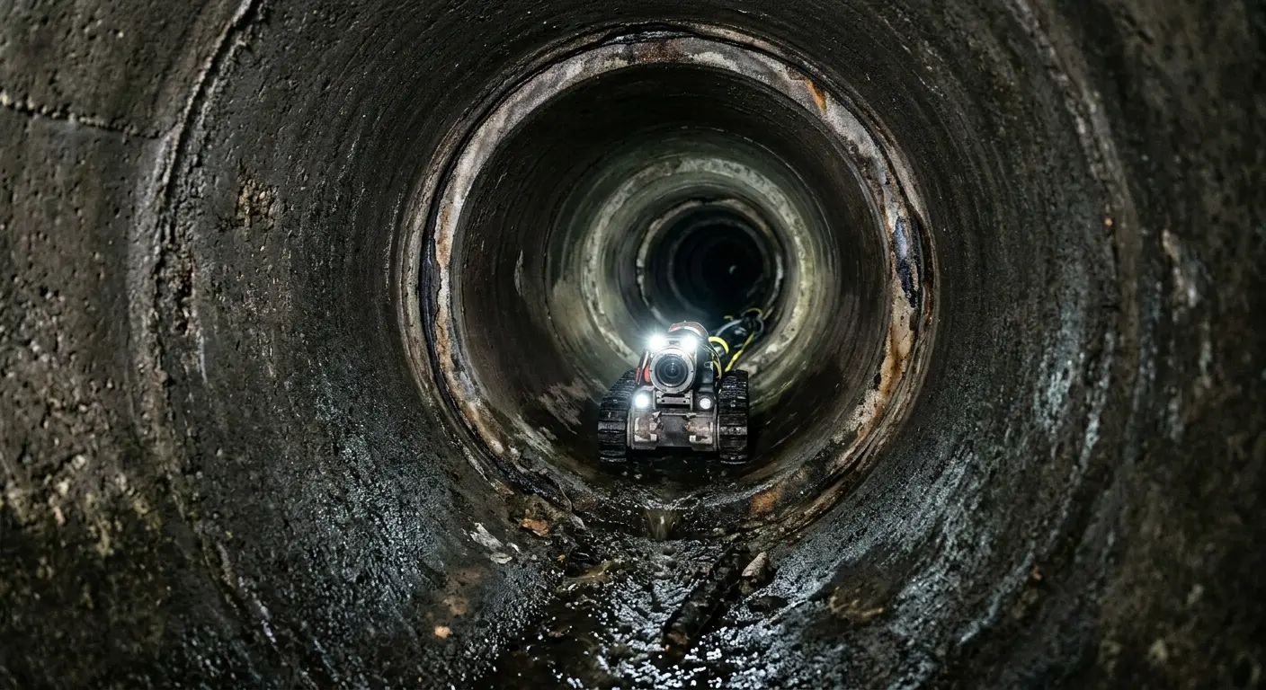 Robotic sewer camera inspecting pipe interior for Sewer Line Repair in Newport Beach